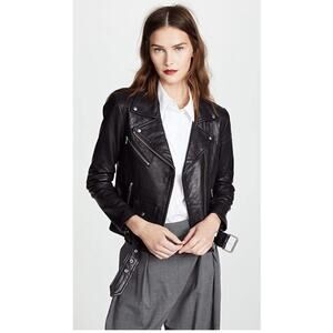 Veda Jayne Leather Moto Jacket in Black